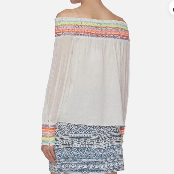 Alice + Olivia Sharyl Rainbow Peasant Embroidered Blouse Off Shldr Top XS $395 - Picture 2 of 12